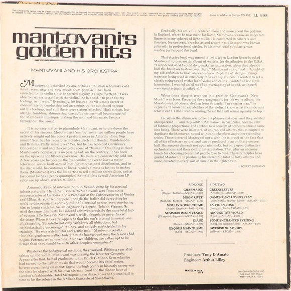 Mantovani & His Orchestra - Mantovani's Golden Hits 1967 12" Vinyl LP LL 3483 - Picture 2 of 10
